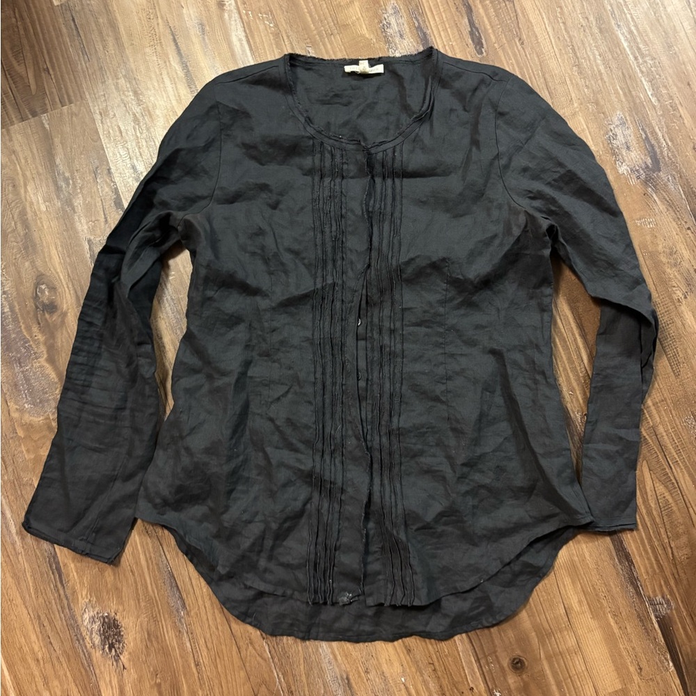 Eileen Fischer Button Down Pintuck Blouse 100% Irish Linen